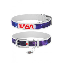 Obojek kožený NASA21 bílý (19-25cm/1,2cm)